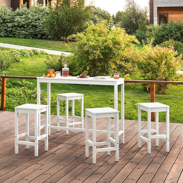 cozyman 53 in. White Solid Wood Counter Height Pub Table Set with Bar Stools Dining Set Counter Indoor Outdoor Furniture 5-Piece