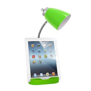 18.5 in. Gooseneck Organizer Desk Lamp with Holder and Charging Outlet, Green