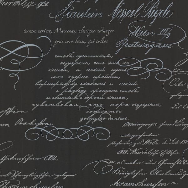 Unbranded Cargill, Ferdinand Black Poetic Script Vinyl Pre-Pasted Wallpaper Roll (Covers 56.4 sq. ft.)