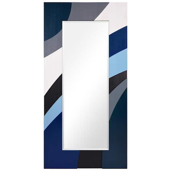 Blue Waves Hand Made Solid Paulownia Wood Beveled Leaner Mirror, 70 in. x 40 in.