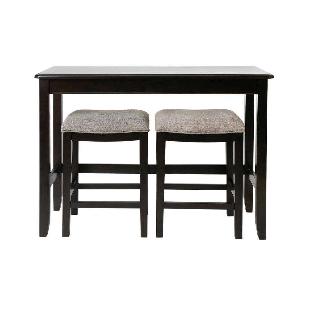 Espresso Solid Pine Sofa Table and Stools Set
