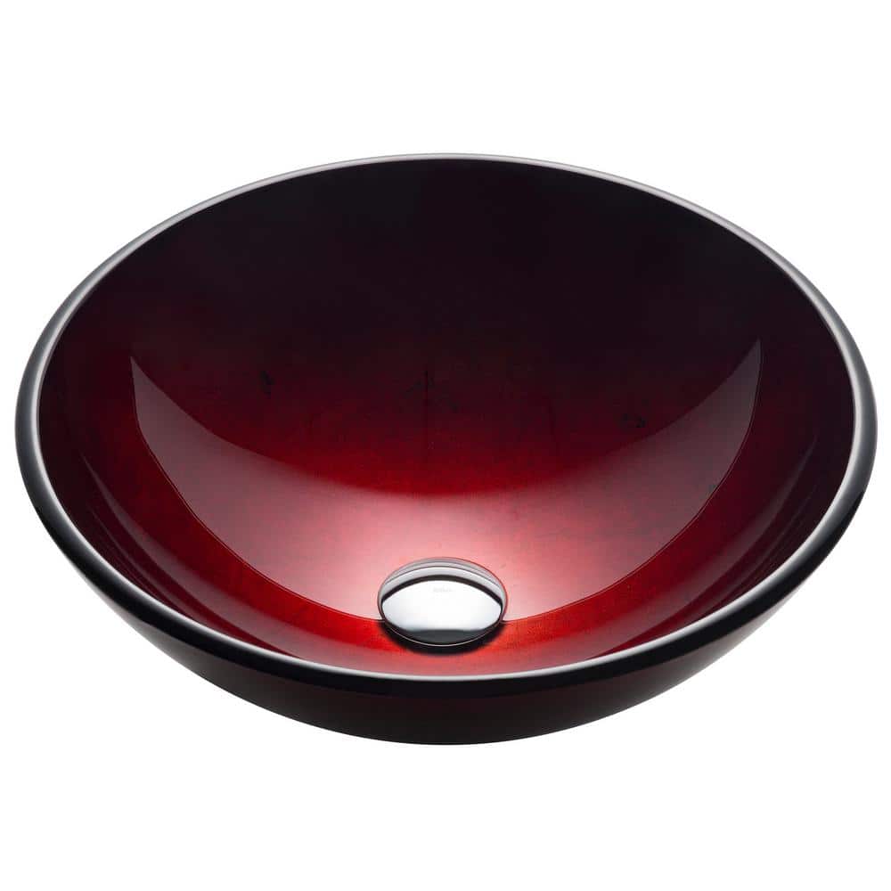 Red Tempered Glass Circular Vessel Bathroom Sink