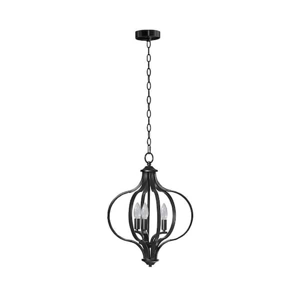 Modland Light Pro 3 Light Black Metal Chandelier Light with Adjustable Chain for Dining Room, Living Room, No Bulbs Included