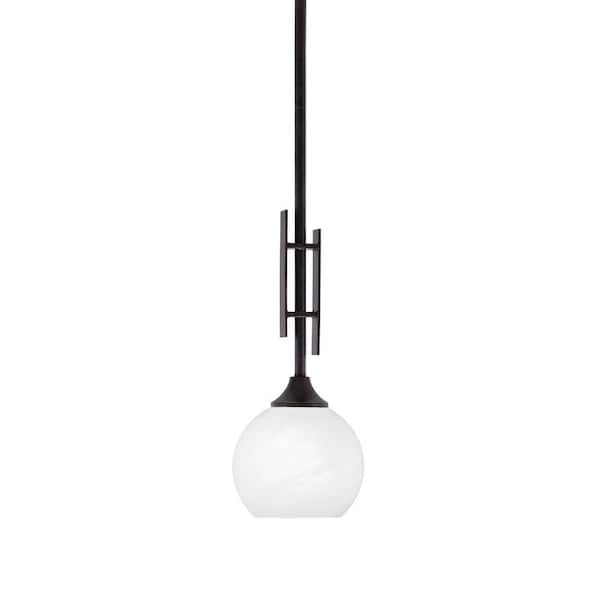 Unbranded Ontario 60-Watt, 1-Light Dark Granite Stem Hung Mini Pendant Light with White Marble Glass Shade and No Bulb Included