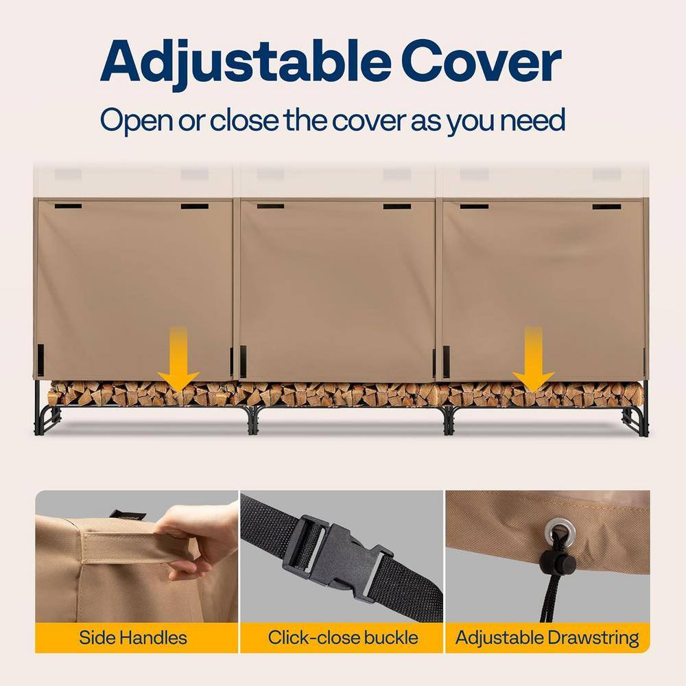 12ft Beige Heavy Duty Waterproof Firewood Log Rack Cover