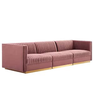 Sanguine Channel 118in W 3-Seat Modular Polyester Sectional Sofa in Dusty Rose Pink