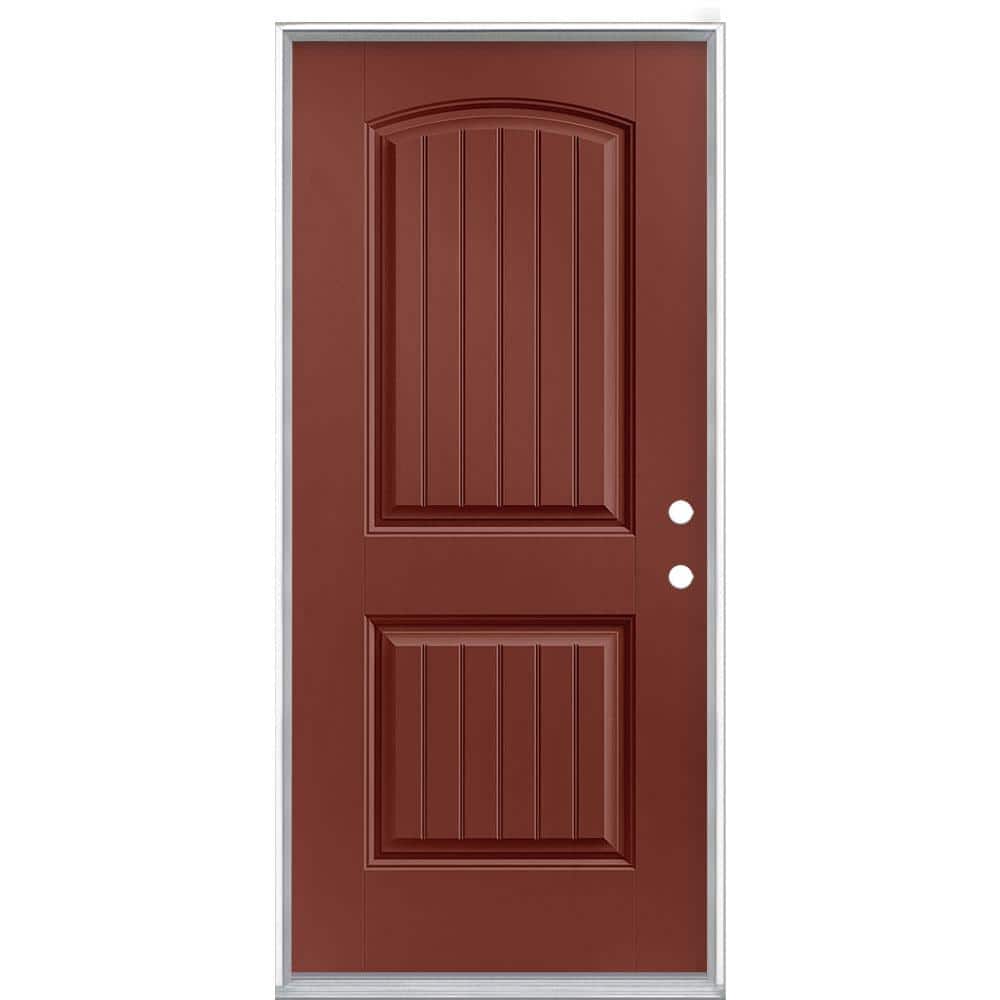 36 in. x 80 in. Cheyenne 2-Panel Left Hand Inswing Painted Smooth Fiberglass Prehung Front Exterior Door No Brickmold