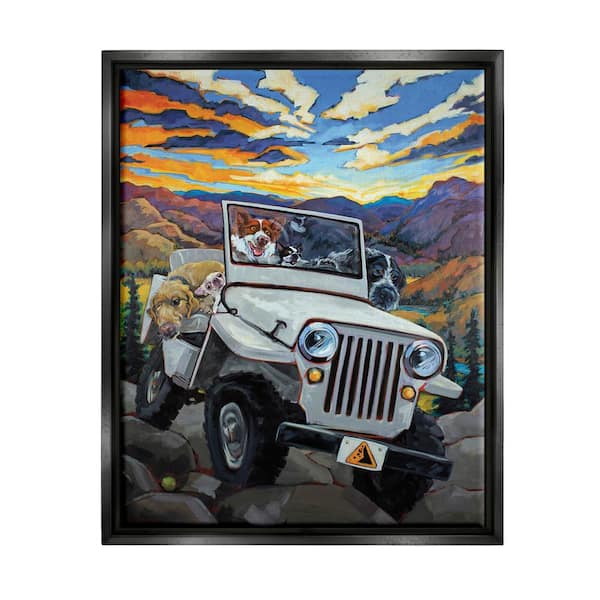 The Stupell Home Decor Collection Dogs Off-Roading Desert Drive Mountain Sunset by CR Townsend Floater Frame Animal Wall Art Print 25 in. x 31 in.