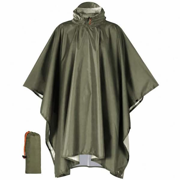 Waterproof Ripstop Polyester, Adult Size, Outdoor‑Use, Rain Poncho, Breathable Loose‑Fit, Reusable Rain Jacket, Green