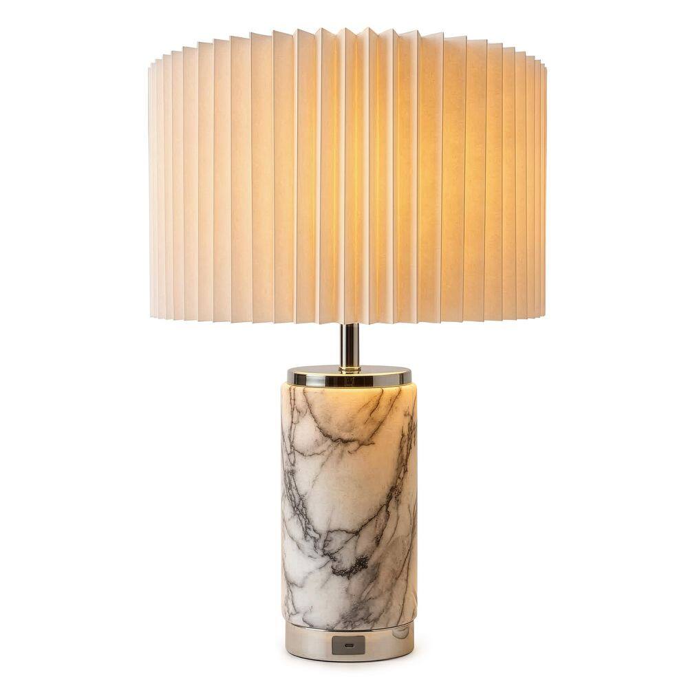 Arden 17 in. White Mid-Century Modern LED Standard Table Lamp with Pleated Fabric Drum Shade and Built-In USB Port price history on PriceWatchPro