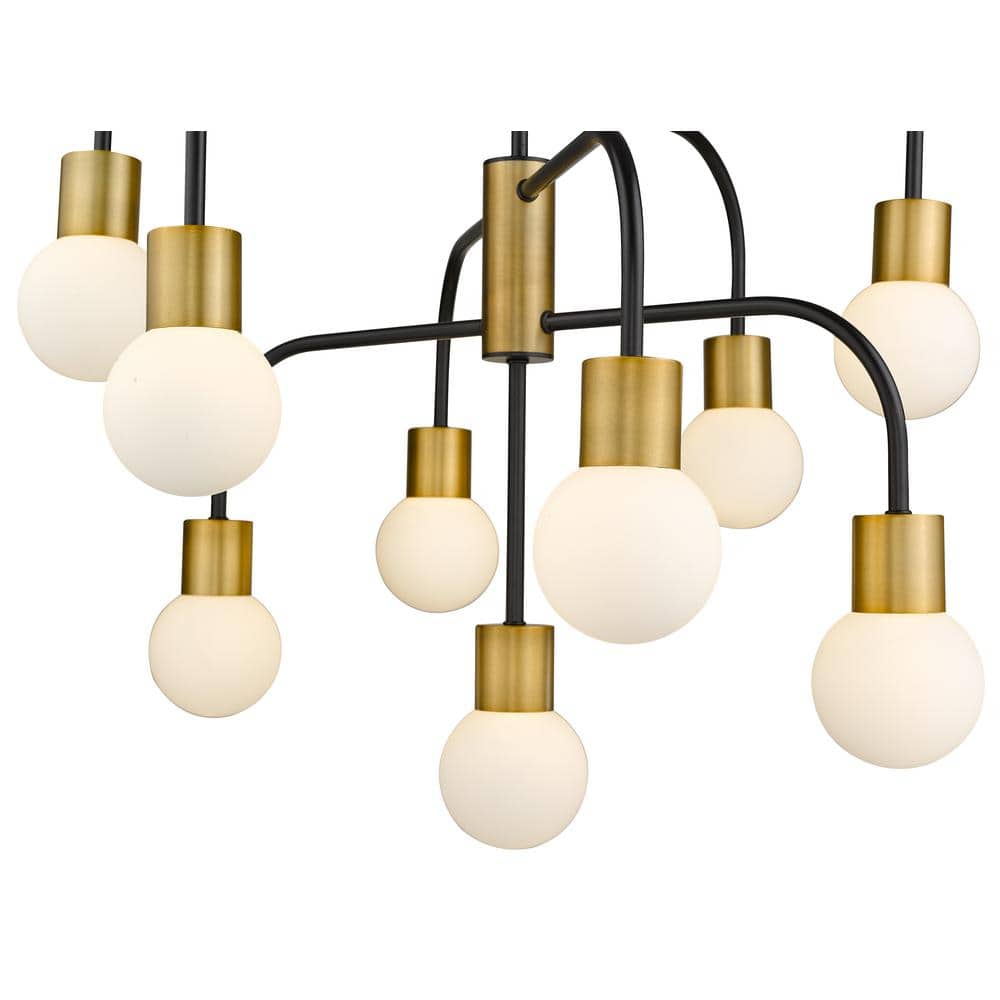 Neutra Mid-Century Modern Matte Black and Brass 9-Light Chandelier