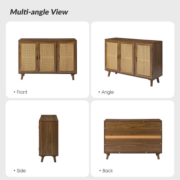 JAYDEN CREATION Ezio 3-Door Espresso Rattan Accent Cabinet with