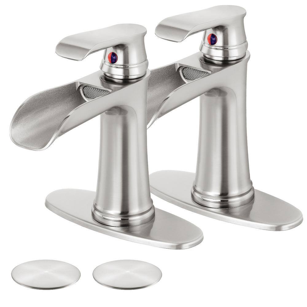 Single Handle Single Hole Waterfall Bathroom Faucet with Deckplate pop drai