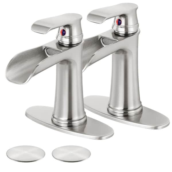 AKLFGN Single Handle Single Hole Waterfall Bathroom Faucet with Deckplate pop drain Included in Brushed Nickel (2-pack)