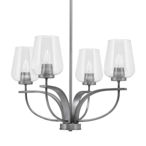 Unbranded Olympia 4-Light Uplight Chandelier Graphite Finish 5 in. Clear Bubble Glass