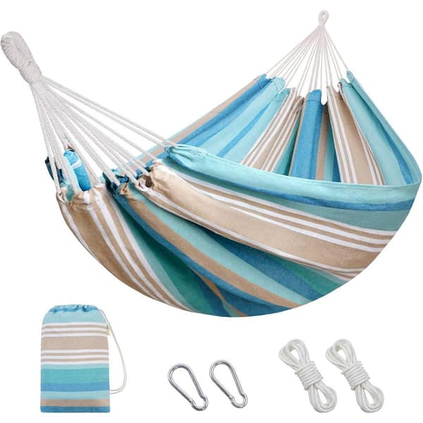 10.5 ft. Portable Hammock with Tree Straps, Carry Bag for Backyard, Porch, Outdoor and Indoor Use Blue & Green