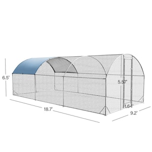 9.2 ft. W x 18.7 ft. L x 6.5 ft. H Waterproof UV Resistant Metal Chicken Coop with Plastic Mesh Cage and Shed Cover