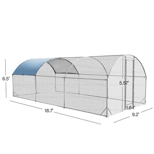 Tunearary 9.2 ft. W x 18.7 ft. L x 6.5 ft. H Waterproof UV Resistant Metal Chicken Coop with Plastic Mesh Cage and Shed Cover