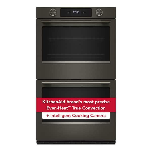30 in. Smart Double Electric Wall Oven with Intelligent Cooking Camera in Black Ore