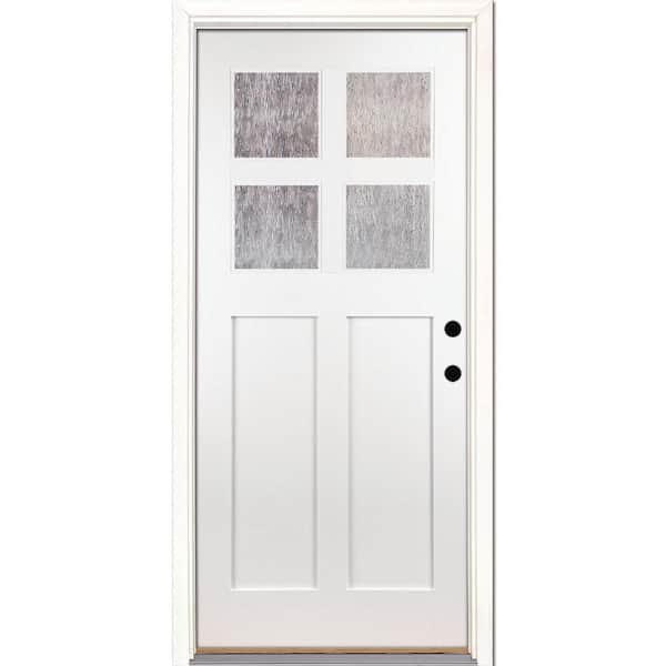 Feather River Doors 37.5 in. x 81.625 in. 4-Lite Cord Craftsman Painted White Teak Left-Hand Inswing Fiberglass Prehung Front Door