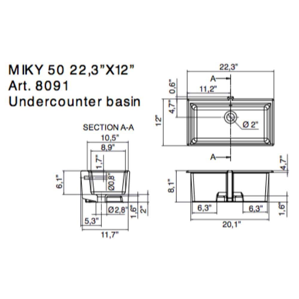 Scarabeo White Ceramic Rectangular Undermount Bathroom Sink with Overflow