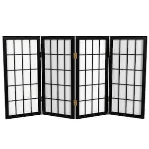 2 ft. Short Desktop Window Pane Shoji Screen - Black - 4 Panels