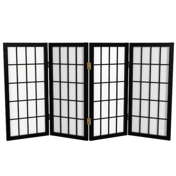 Oriental Furniture 2 ft. Short Desktop Window Pane Shoji Screen - Black - 4 Panels