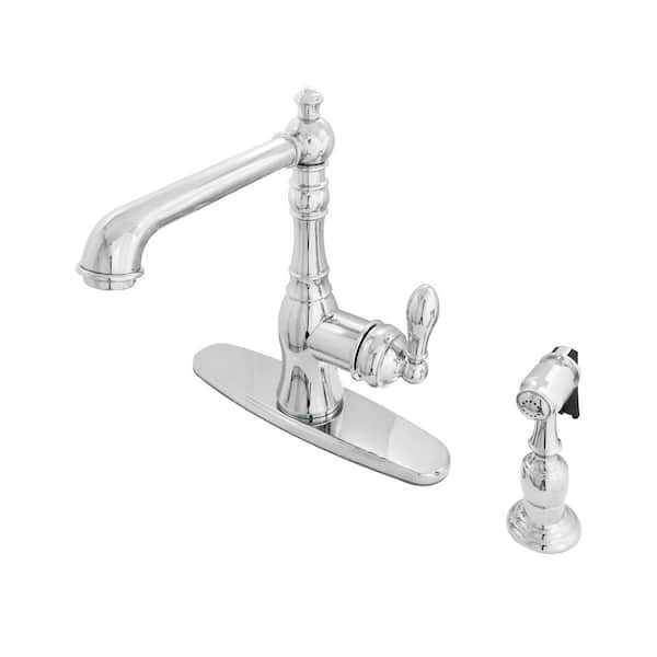 Kingston Brass American Classic Single-Handle Standard Kitchen Faucet with Side Sprayer in Chrome