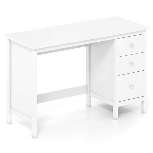 Costway 47 in. White Computer Desk Sturdy Writing Desk Home Office Workstation with 3 Drawers