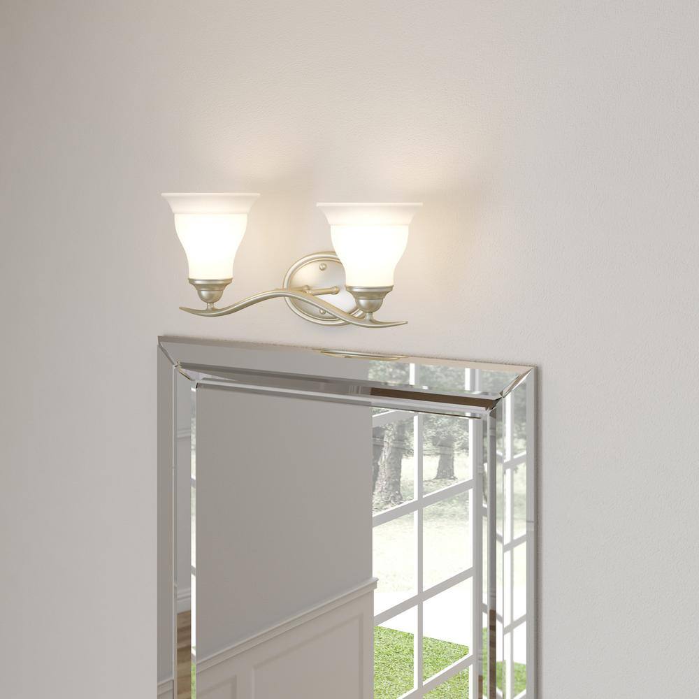 Trinity Brushed Nickel 2-Light Bath Vanity with Etched Glass Shades