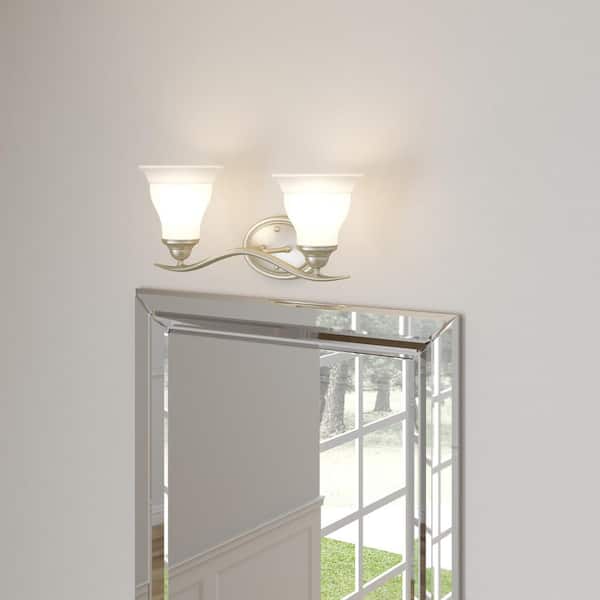 Trinity Collection 2-Light Brushed Nickel Etched Glass Traditional Bath Vanity Light