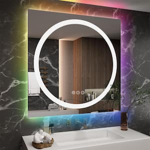 36 in. W x 36 in. H Square Frameless RGB Backlit and LED Frontlit Anti-Fog Tempered Glass Wall Bathroom Vanity Mirror