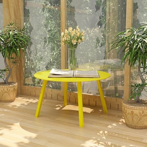 Yellow Round Outdoor Coffee Table, Weather Resistant Metal Large Side Table for Balcony, Porch, Deck, Poolside