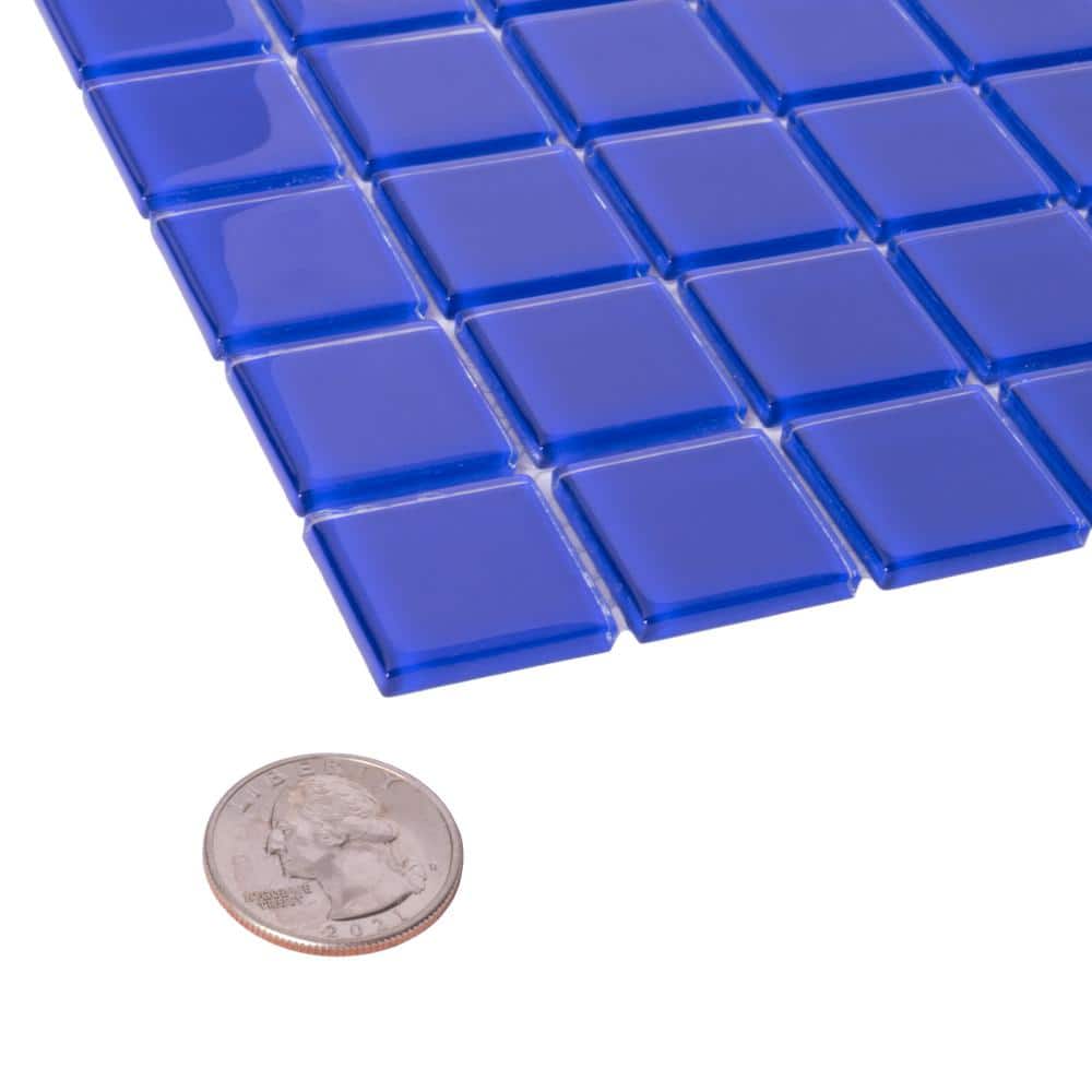 Cobalt Blue Polished Glass Mosaic Tile Sheet