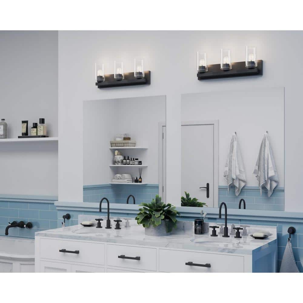 Goodwin 21'' Matte Black Steel Vanity Light with Clear Glass Shades