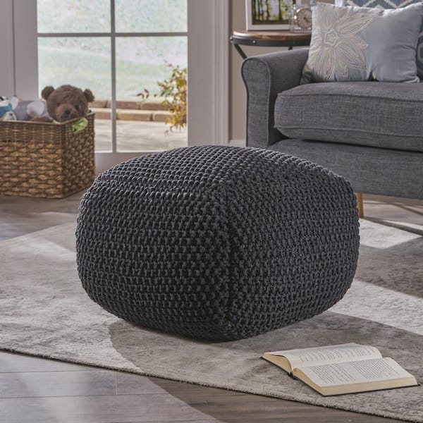 Unbranded Winter Hot Seller Dark Gray Knitted Cotton Square Pouf for Bedroom, Living Room, Cloakroom