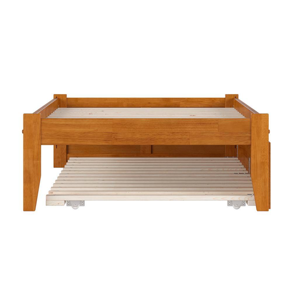 Light Toffee Twin Wood Platform Bed with Trundle and Slats