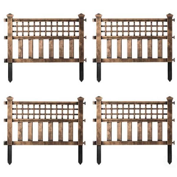Afoxsos 20.5 in. Plastic Outdoor Decor Garden Fence Flower Edger Fence Border in Bronze, Set of 4 Panels