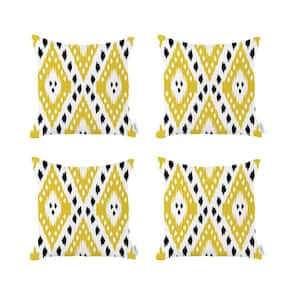 Ikat (Set of 4) Yellow Square 18 in. x 18 in. Boho Throw Pillow Covers