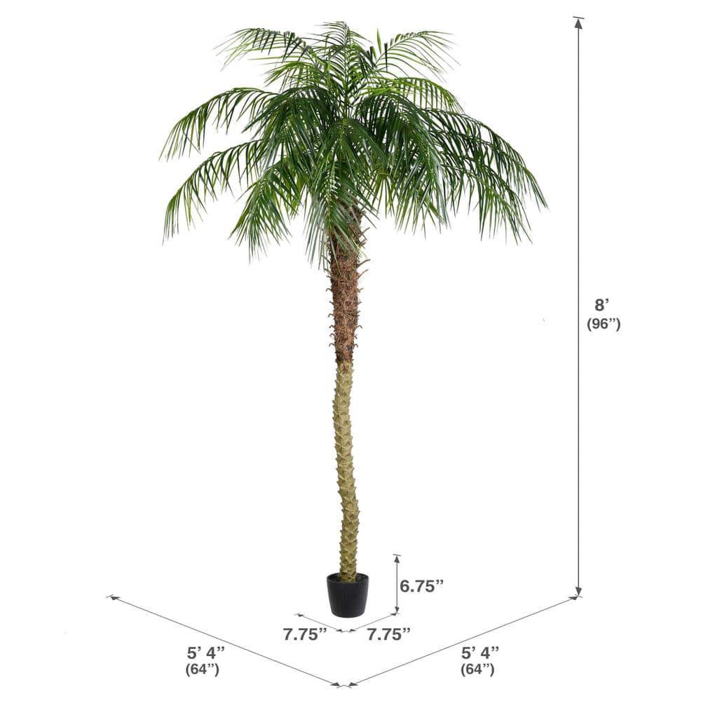 8' Green Faux Potted Palm Tree with Black Planter