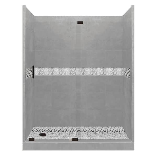 American Bath Factory Del Mar Grand Slider 42 in. x 60 in. x 80 in. Left-Drain Alcove Shower Kit in Wet Cement and Black Pipe Hardware