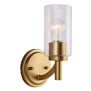 Devora 6 in. W x 10 in. H 1-Light Antique Gold Wall Sconce with Clear Glass Shade