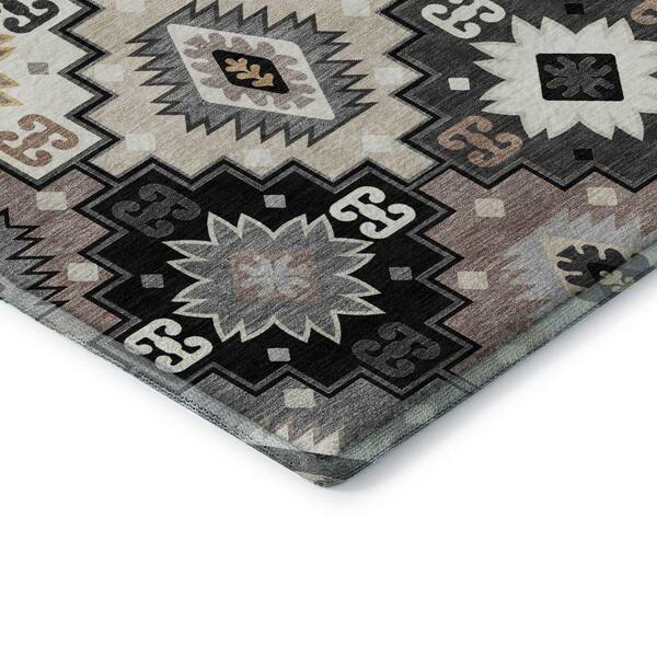 Mayfield Premium Machine Washable Abstract AMF2123 Black 5 ft. x 7 ft. 6 in. Area Rug