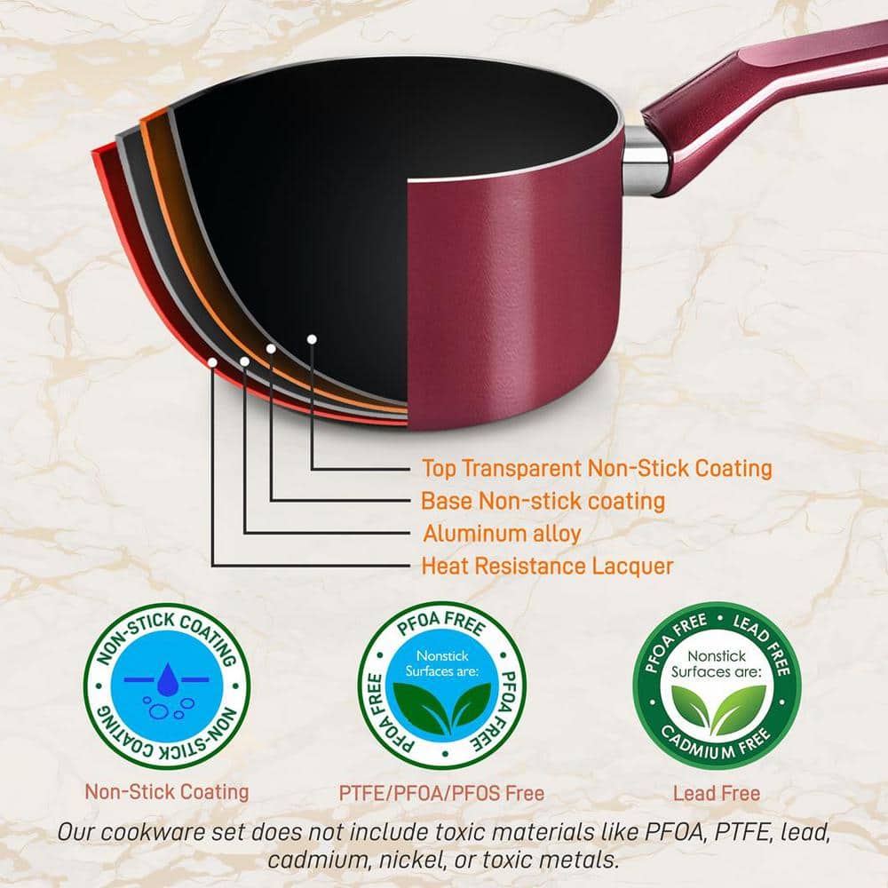 NutriChef 13-Piece Red Nonstick Aluminum Cookware Set