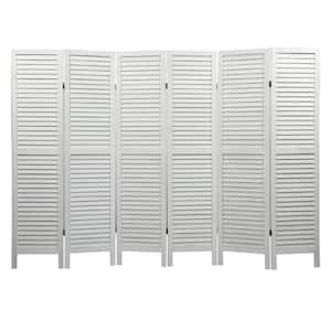 Sycamore 6-Panel Old White Wood Screen Folding Louvered Room Divider Stable and Firm
