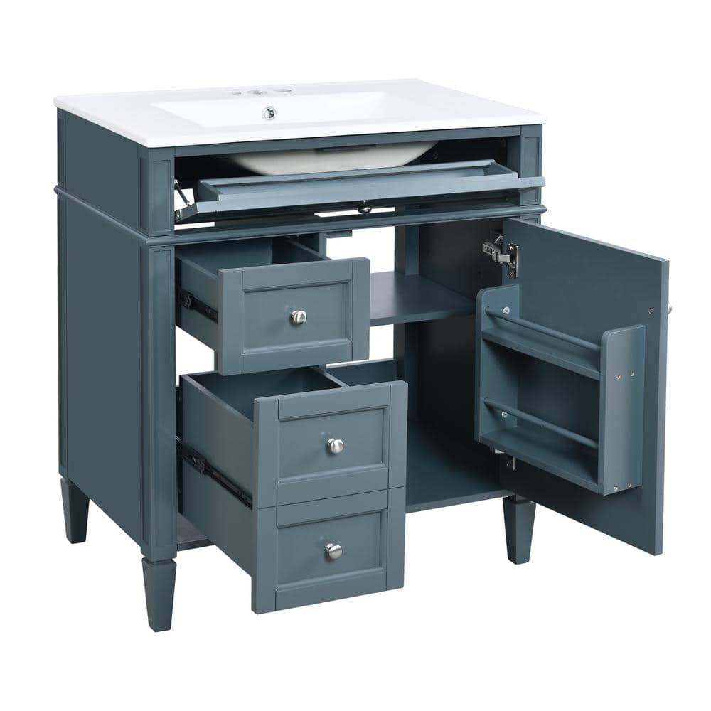 30 in. Single Sink Freestanding Blue Bath Vanity with White Ceramic Top Una