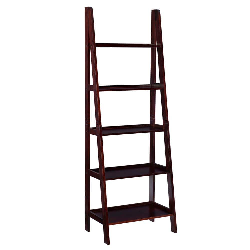 Benson 72 in. Tall Espresso Wood 5-Shelf Ladder Bookcase -  Linon Home Decor, THD02752