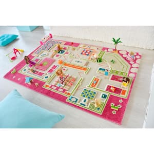 Playhouse Pink 3D 3 ft. x 5 ft. 3D Soft and Cozy Non-Toxic Polypropylene Play Area Rug for Kids Bedroom or Playroom