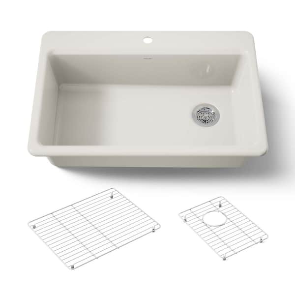Riverby 33 in. Drop-in Single Bowl Cast Iron Kitchen Sink in Biscuit