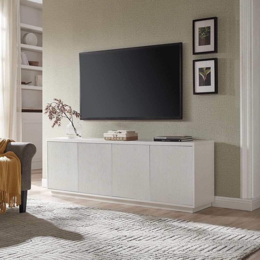 Hanson 70" White Transitional TV Stand with Textured Cabinet Doors
